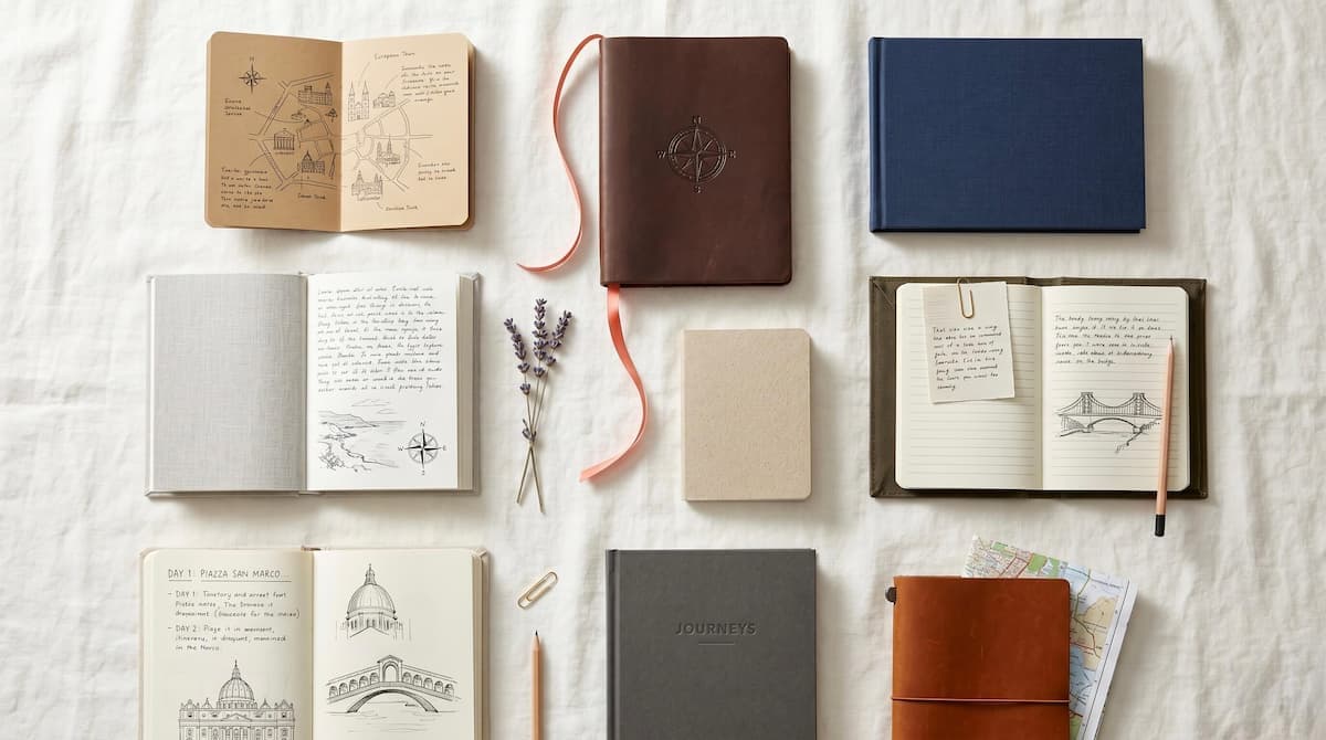 A collage of phones showing different travel journal app interfaces side by side